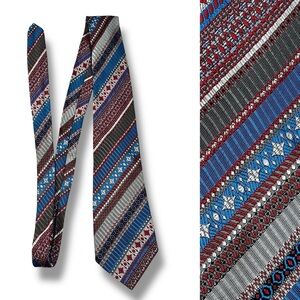Vintage 1960s Tie Striped Mixed Print  Acetate/Rayon  Made in Hong Kong Teal Red